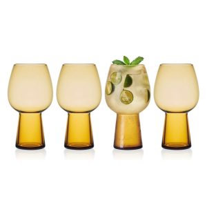 Phoebe Amber Set of 4 Goblet Beverage Glasses