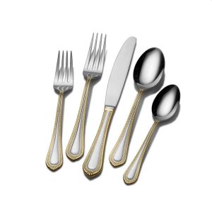 Regent Bead Gold 65 Piece Flatware Set. Service for 12
