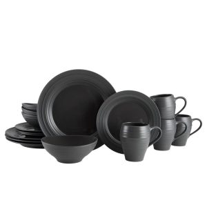 Swirl Graphite 16 Piece Dinnerware Set. Service for 4