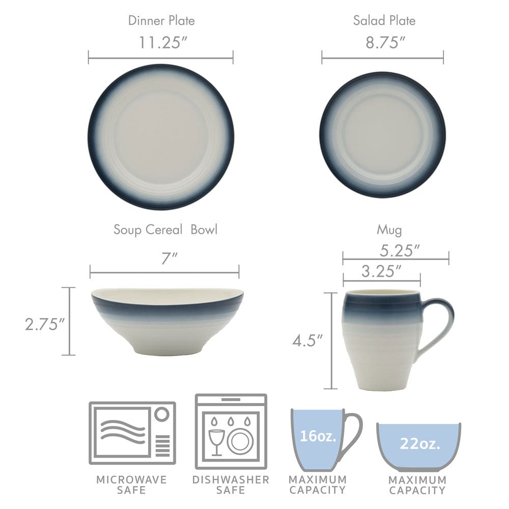 Swirl Ombre Blue 16 Piece Dinnerware Set. Service for 4 - Image 5