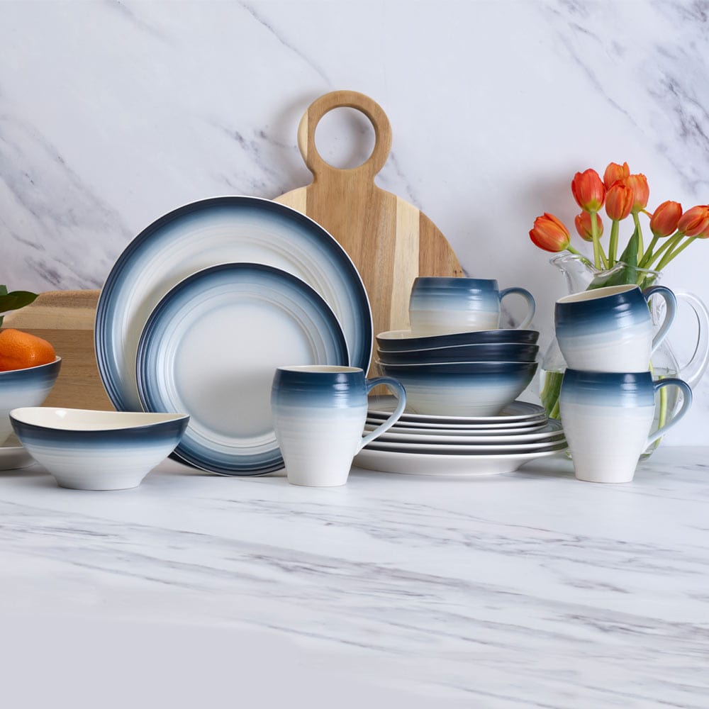 Swirl Ombre Blue 16 Piece Dinnerware Set. Service for 4 - Image 2