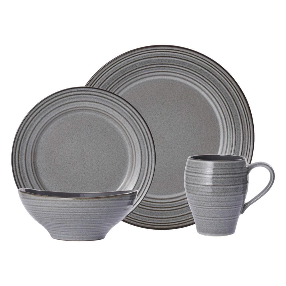 Swirl Speckle Graphite 16 Piece Dinnerware Set. Service for 4