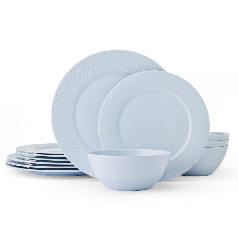 Trellis Misty Blue 12 Piece Dinnerware Set. Service for 4