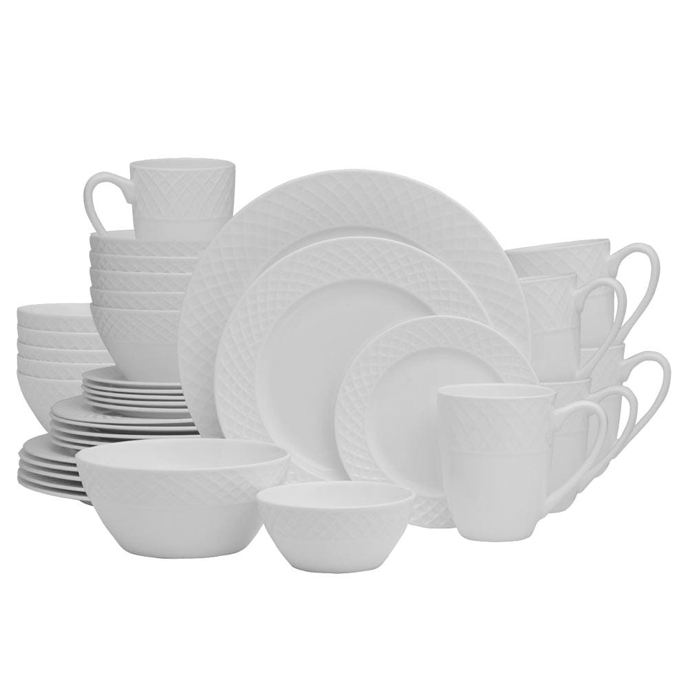 Trellis White 36 Piece Dinnerware Set. Service for 6
