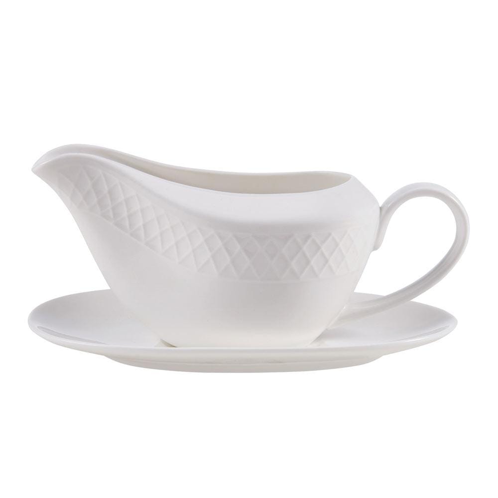 Trellis White Gravy Boat with Stand