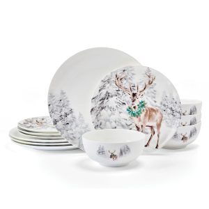 Woodsy Winter 12 Piece Dinnerware set. Service for 4