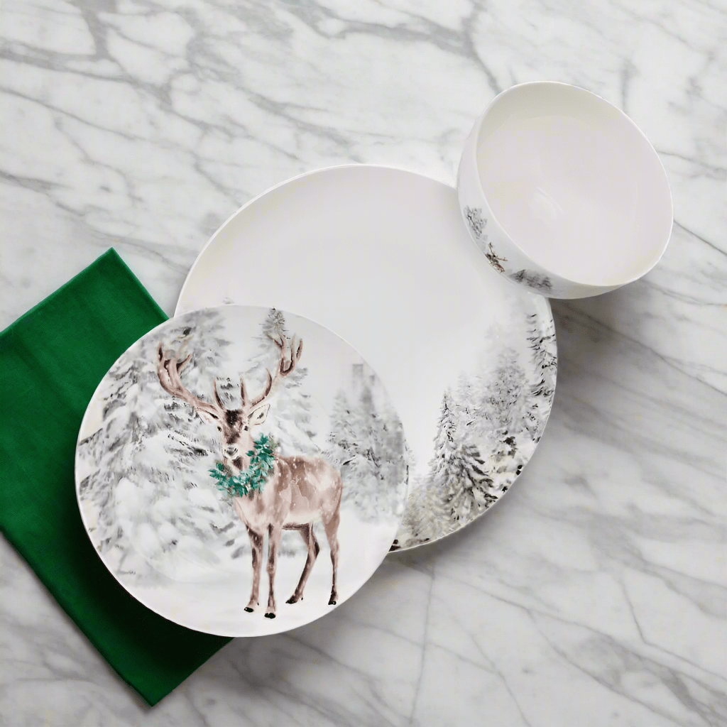 Woodsy Winter 12 Piece Dinnerware set. Service for 4 - Image 2
