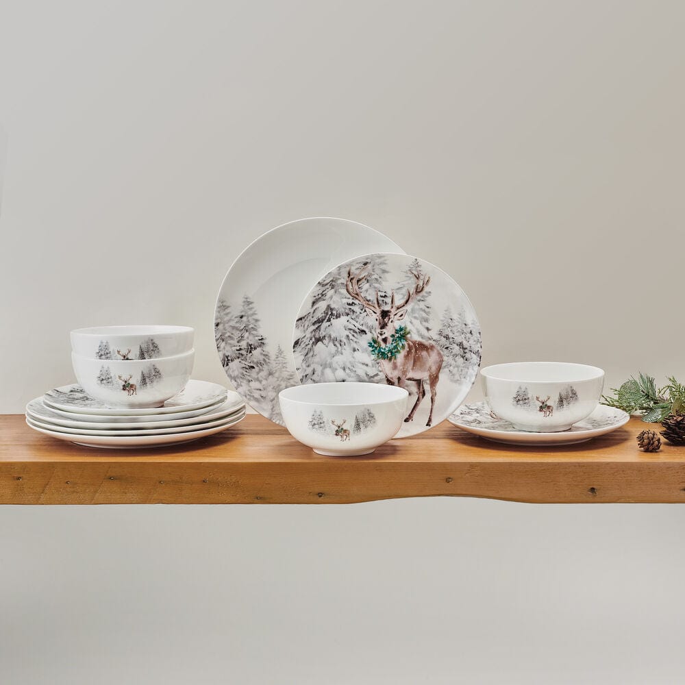 Woodsy Winter 12 Piece Dinnerware set. Service for 4 - Image 7